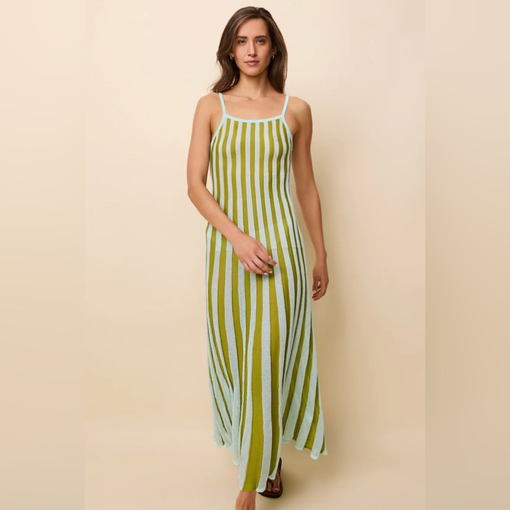 NWOT SOLID & STRIPED Kaylee Dress Sky Chartreuse Green/Light Blue Maxi Dress